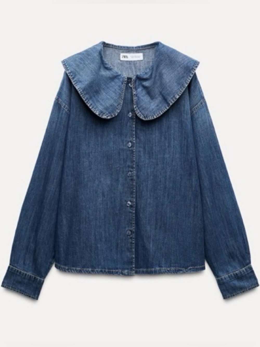 Zara Denim Long Sleeve with Peter Pan Collar